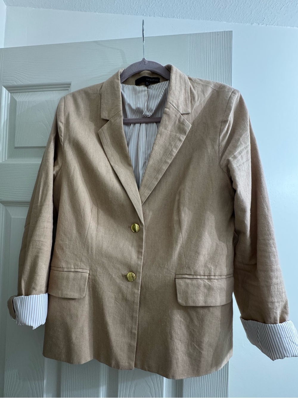 Beige Linen-Blend Women's Blazer - Classic Two-Button Jacket - Harve Bernard